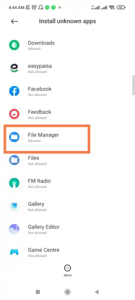 File Manager in Android install unknown apps app list
