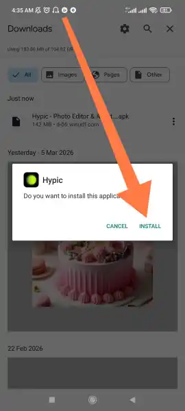 Install button popup for Hypic editor installer