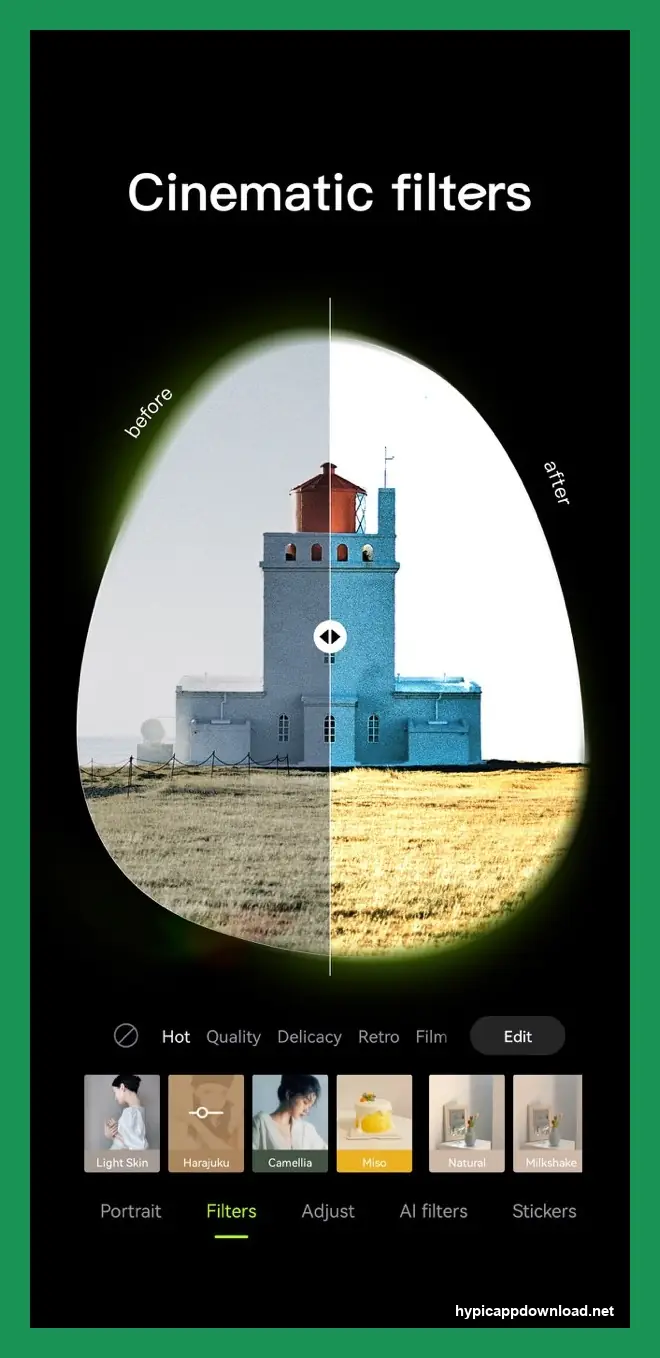 Hypic Pro APK Download (2026): Premium Access Guide for Android Users 4 Hypic Pro cinematic filters editor screen